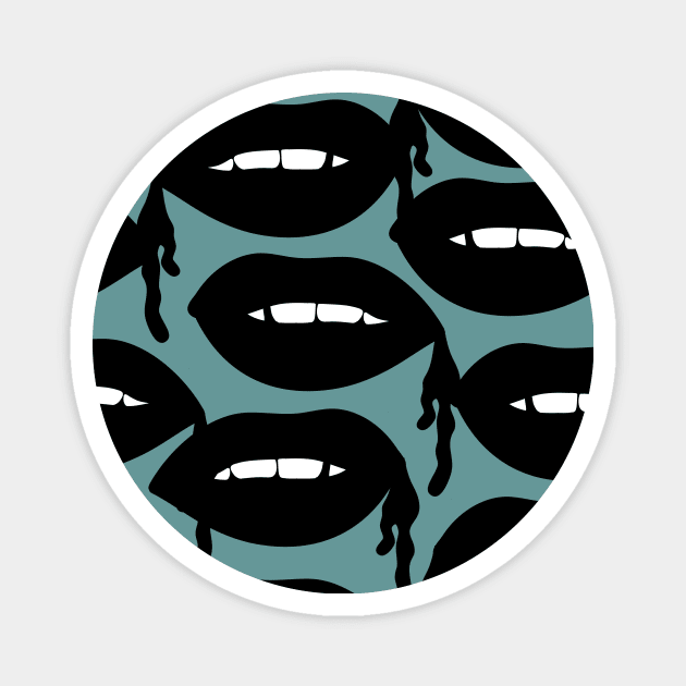 Bloody Lips Pattern in Teal Blue Magnet by notsniwart